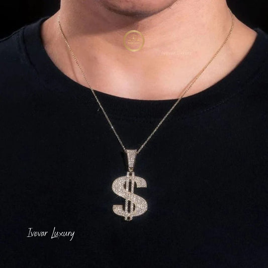 Iced Out Simulated Lab Diamond Money Dollar Sign Hip-Hop Pendant - view 4