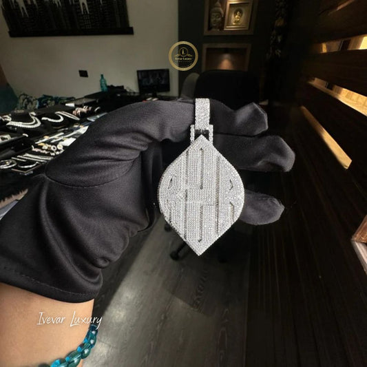 Custom Leaf Shield Lab Grown Diamond Iced-Out Initial Pendant - view 4