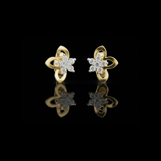 0.18 TCW Celestial Floral Knot Moissanite Diamond Stud Earrings with Petals and Cluster Round CutCenter