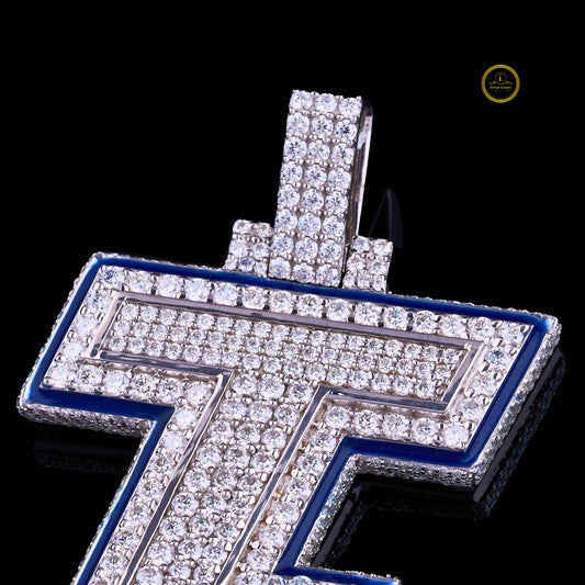 Custom Iced-Out Lightning Bolt Pendant With Blue Enamel Border Lab Diamond - view 4