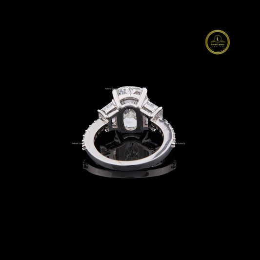Cushion Cut Three Stone Pave Diamond Lab Diamond Engagement Ring - view 4