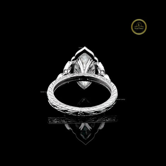 Marquise Solitaire Moissanite Vintage Inspired Ring - view 4
