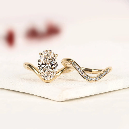 Curved Oval Cut Lab Diamond Bridal Ring Set - view 4