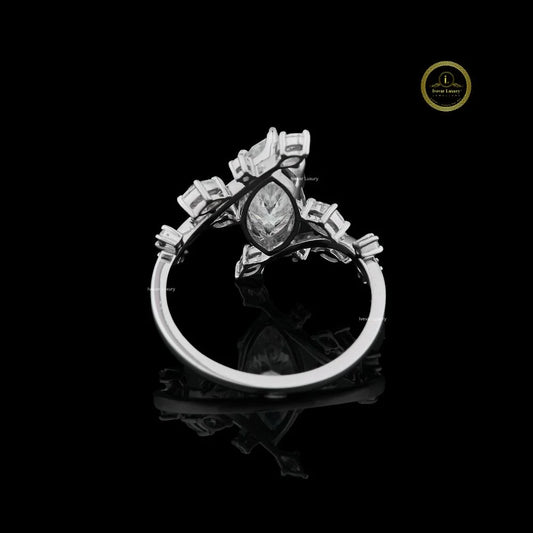 Marquise Lab Diamond Leaf Vine Engagement Ring - view 4