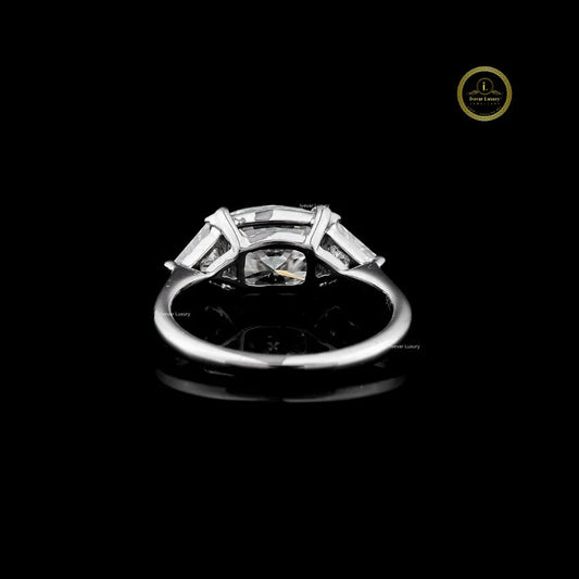 Cushion Cut Three Stone Moissanite Ring With Trillion Sides Stone - view 4