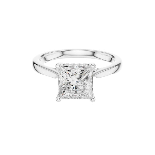 2.00 CT Classic Princess Cut Solitaire Lab Grown Diamond Ring with Subtle Accent Diamonds