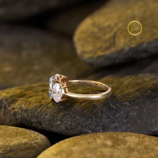 Oval Three Stone Blue And White Lab Diamond Ring - view 4