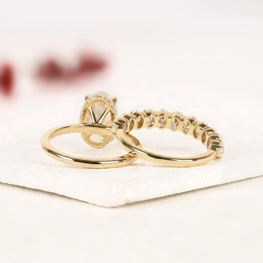 Oval Cut Lab Diamond Bridal Ring Set with Eternity Band - view 4