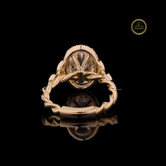 Oval Halo Moissanite Engagement Ring Twisted Rope Band - view 4