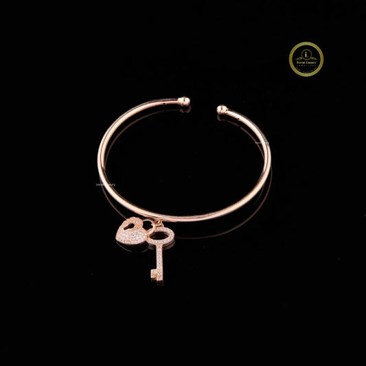Heart Lock & Key Moissanite Open Cuff Bangle - view 4