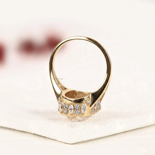 Cushion Cut Bezel Halo Ring with Marquise Side Stones - view 4