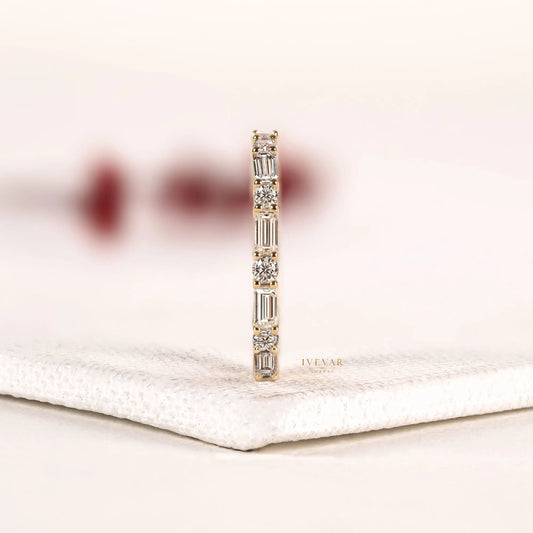 Baguette and Round Alternating Lab Diamond Stacking Band - view 4