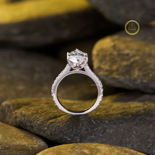 Marquise Cut Lab Diamond Engagement Ring With Pave Band - view 4