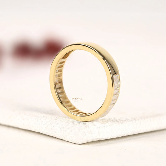 Baguette Cut Eternity Band in Gold - view 3