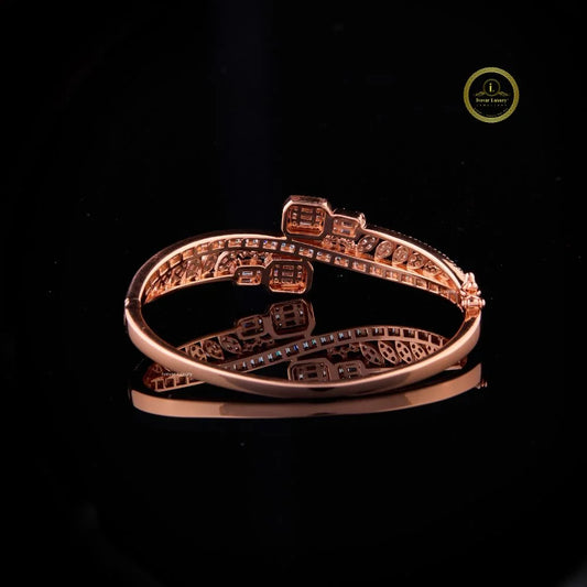 Baguette Cut Moissanite Cross-Over Open Cuff Bangle - view 4