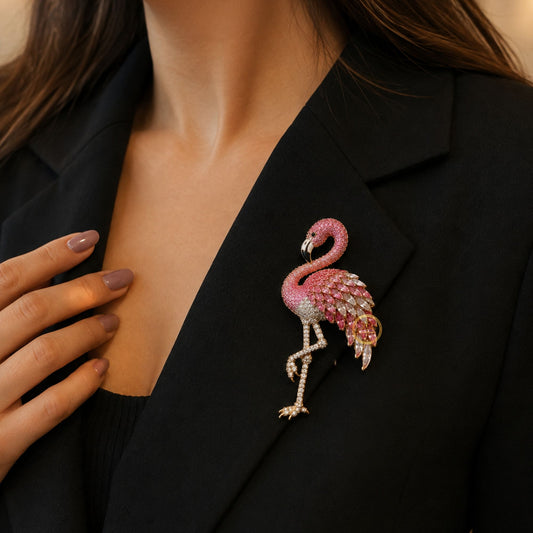 Luxury Pink Flamingo Crystal Brooch Sparkling Bird Inspired Pin - view 4
