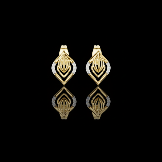 0.06 TCW Royalmark Apex Lab Diamond Accent Open Frame Gold Stud Earrings with Sculpted Inner Motif