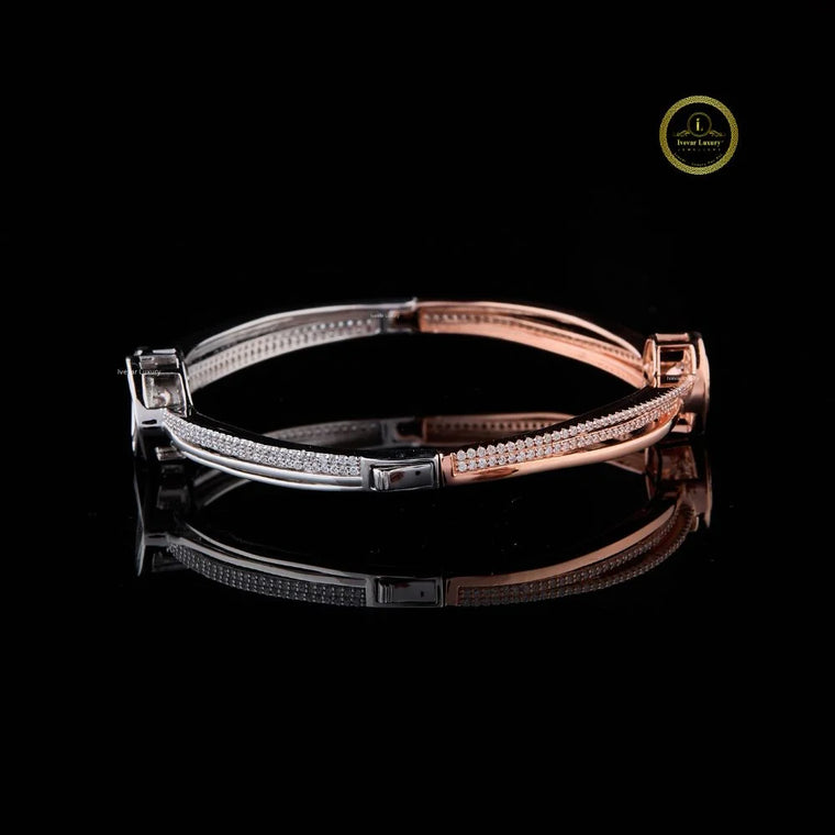 Eye Shape Lab Grown Diamond Two-Tone Crossover Bangle Bracelet - view 2
