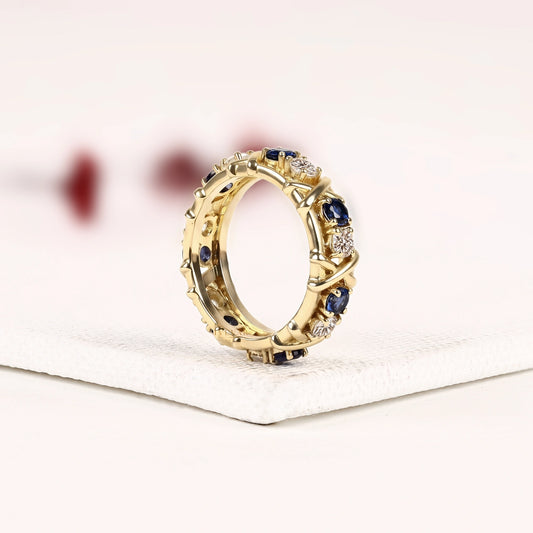 Blue Sapphire and Colorless Eternity Band - view 4