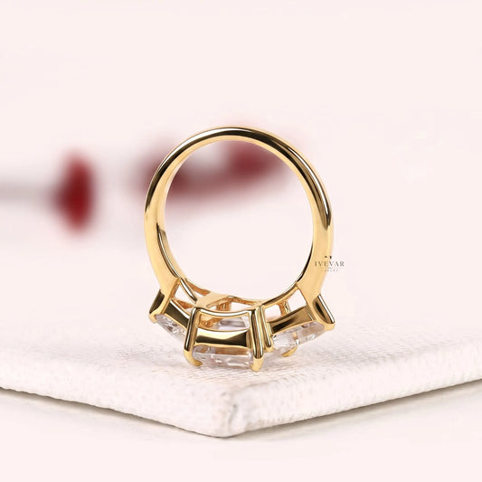 Emerald Cut with Triangle Moissanite Three Stone Engagement Ring - view 4