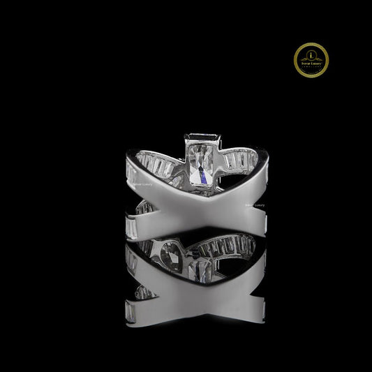 Radiant And Pear Moissanite Criss Cross Baguette Ring - view 4