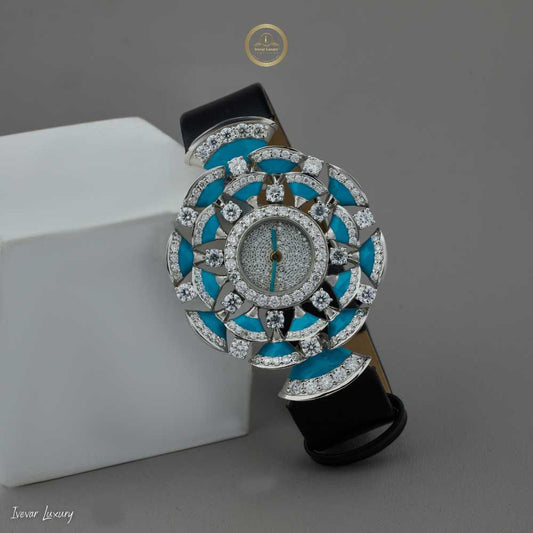 Bold & Brilliant - Women's Moissanite Diamond Watch with Black Performance Leather Strap