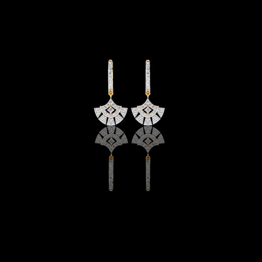 0.48 TCW Classic Geometric Fan Shaped Pave Round Cut Lab Grown Diamond Drop Earrings Subtle Shine
