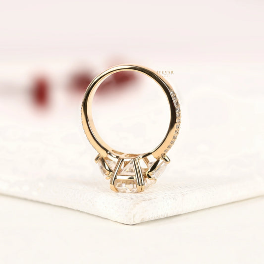 Cushion Cut Pear Side Three Stone Engagement Ring - view 4