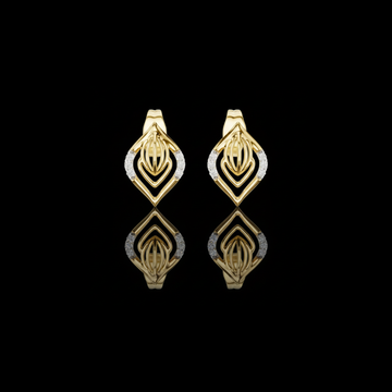 0.06 TCW Royalmark Apex Moissanite Diamond Accent Open Frame Gold Stud Earrings with Sculpted Inner Motif
