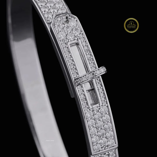 Triple Row Round Lab Grown Diamond Pave Hinged Bangle Bracelet - view 4