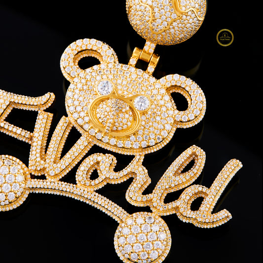 Customized Teddy Bear Name Pendant With Round Cut Pave - view 4