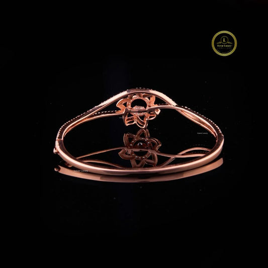 Floral Round Moissanite Open Cuff Bangle Bracelet - view 4