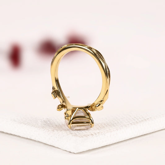 Asscher Cut Lab Diamond Ring with Nature Inspired Leaf Band - view 4