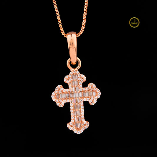 The Sovereign Cross Custom Baguette & Round Moissanite 3D Tiered Pendant - view 4