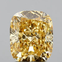 Unique 1.91 Ct Fancy Intense Brownish Yellow IGI Certified VVS2 Clarity Cushion Cut Moissanite Diamond
