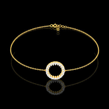 0.21 TCW Elegant Gold Chain Bracelet with Radiant Open Circle Round Moissanite Diamond Halo Centerpiece By Ivevar