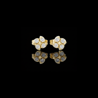 0.14 TCW Soft Floral Geometry Petal Curve Lab Grown Round Diamond Stud Earrings For Gift
