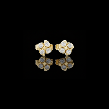 0.14 TCW Soft Floral Geometry Petal Curve Lab Grown Round Diamond Stud Earrings For Gift