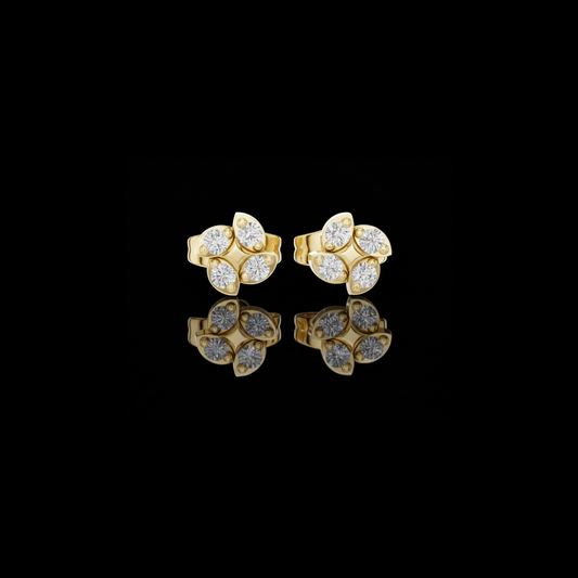 0.14 TCW Soft Floral Geometry Petal Curve Lab Grown Round Diamond Stud Earrings For Gift