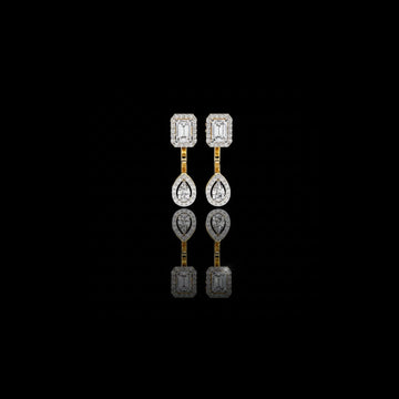1.11 CT Sophisticated Emerald Halo Top with Pear Halo Drop Lab Diamond Earrings in Gold