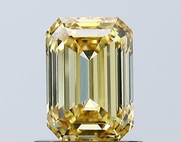 Unique 1.01 CT Emerald Shape Fancy Vivid Yellow Color VS2 Clarity Lab grown Diamond For Propose Ring