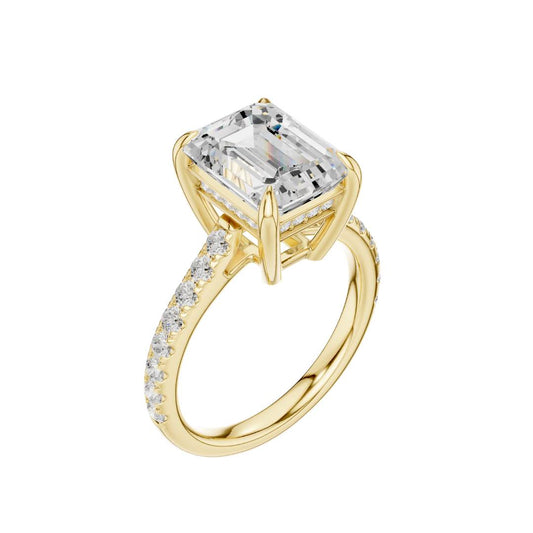 Emerald Cut Lab Diamond Engagement Ring Pave Band - view 4