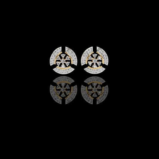 0.49 TCW Luxurious Crescent Moissanite Diamond Studs Accented With Multi-Petal Floral Diamond Design