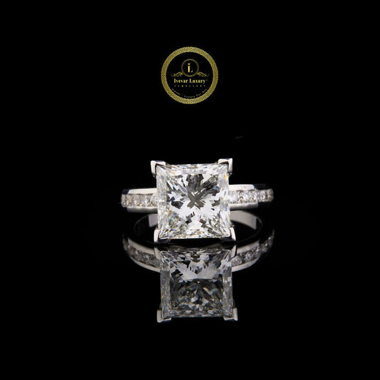 3.00 CT Full Silver Princess Cut Diamond Ring By Ivevar.