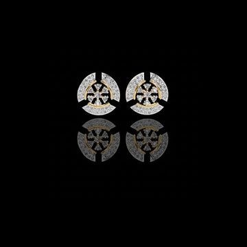 0.49 TCW Luxurious Crescent Moissanite Diamond Studs Accented With Multi-Petal Floral Diamond Design