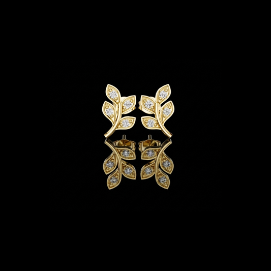 0.28 TCW Ivy Leaf Inspired Round Lab Grown Diamond Stud Earrings in Nature Motif Design