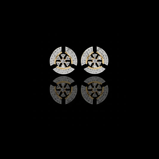 0.49 TCW Luxurious Crescent Lab Diamond Studs Accented With Multi-Petal Floral Diamond Design