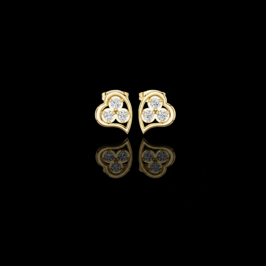 0.39 TCW Heart Outline Lab Diamond Cluster Stud Earrings with Trio Round Diamond Center For Love