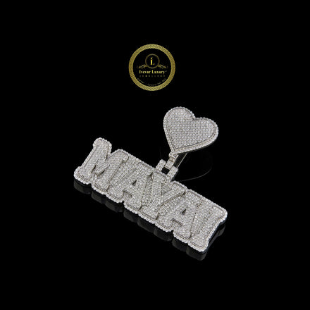 Custom Name Pendant with Moissanite Heart Charm