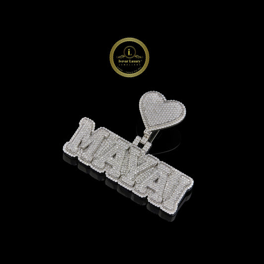 Custom Diamond Name Pendant with Moissanite Diamond Heart Charm
